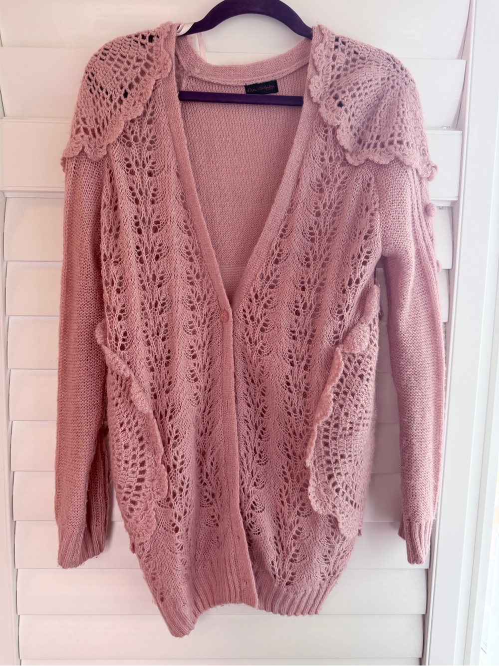 Miss Selfridge Dusty Pink Crochet-Trim Open Cardigan